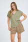 V-Neck Short Sleeve Ribbed Knit Top
