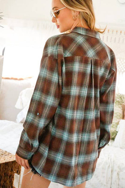 Blue & Brown Plaid Collared Button Front Shirt 💙🤎