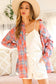Coral Collared Plaid Shirt with Pocket Detail