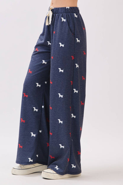 Patriotic Dog Print Wide-Leg Lounge Pants