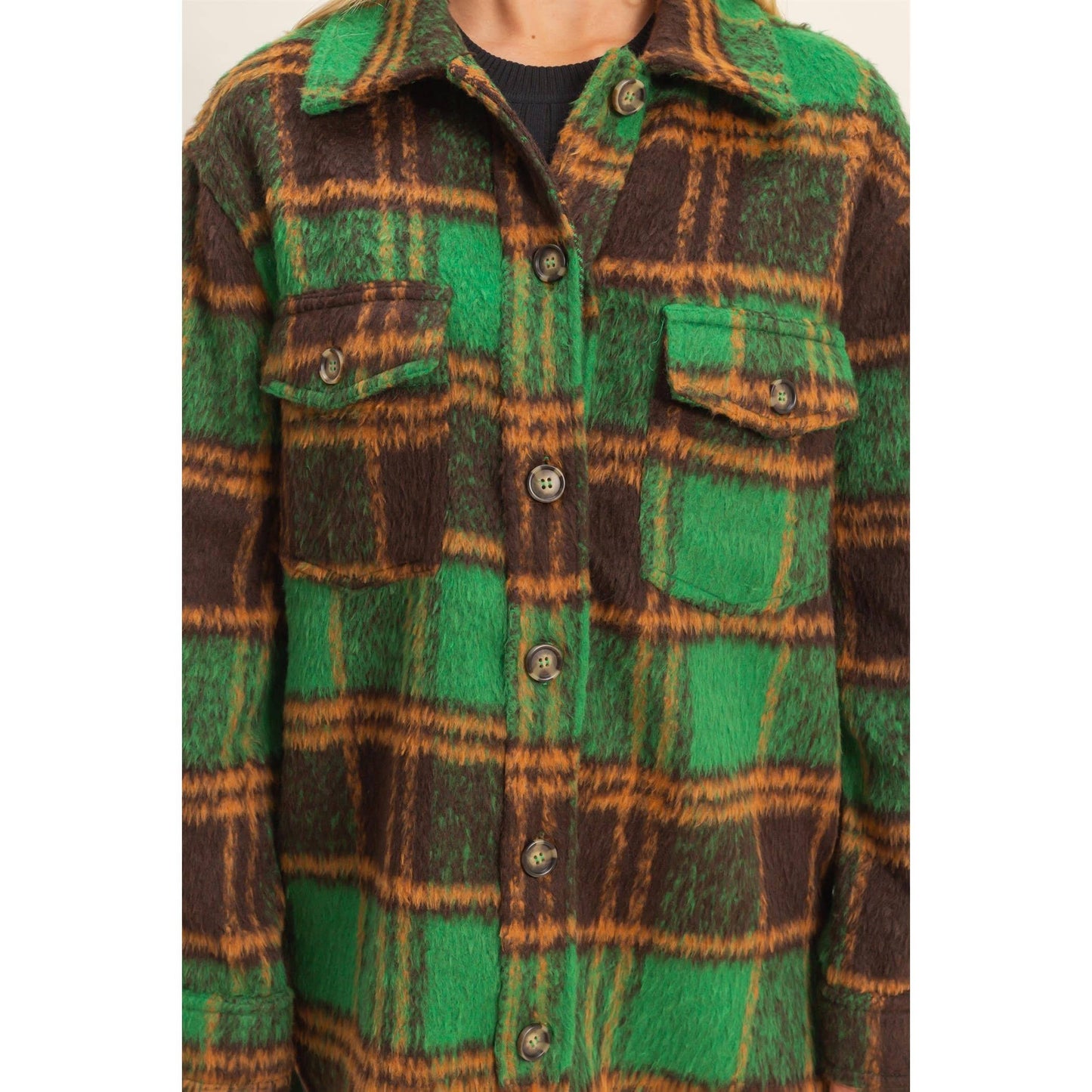 Fuzzy Mohair-Look Plaid Shacket