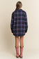 Ruched Pocket Plaid Button-Down Shirt with Ribbon Detail