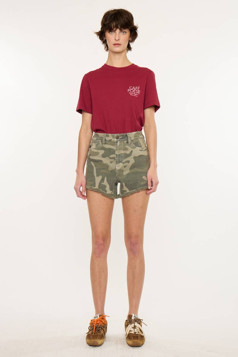 KanCan High Rise Camo Print Stretch Shorts