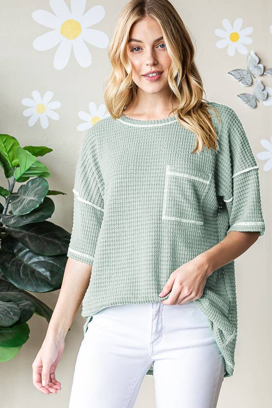 Solid Waffle Top in Light Sage