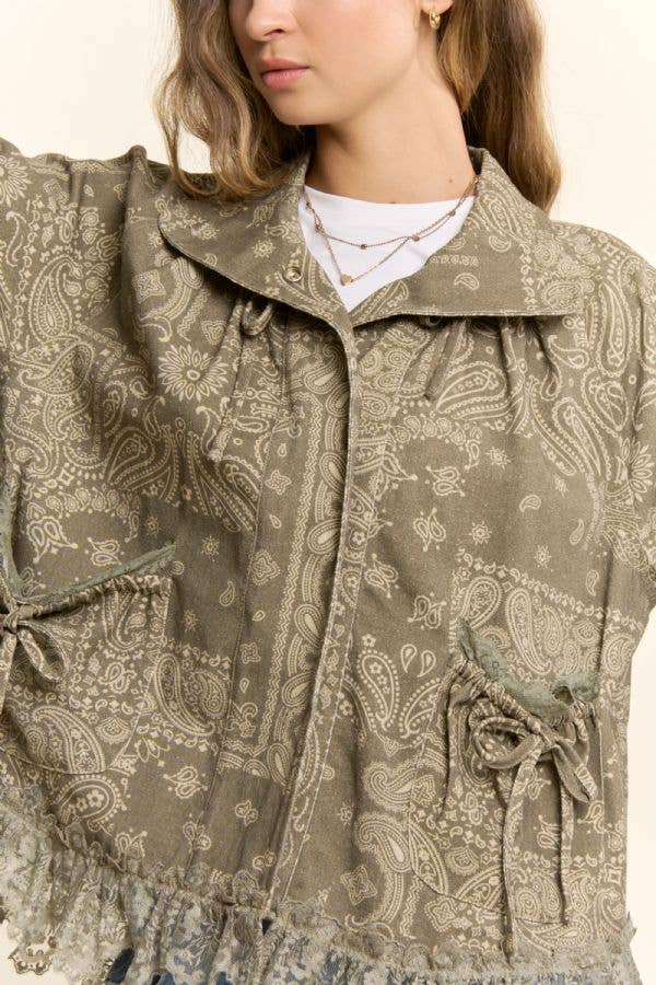 Paisley Bandana Lace Trim Jacket