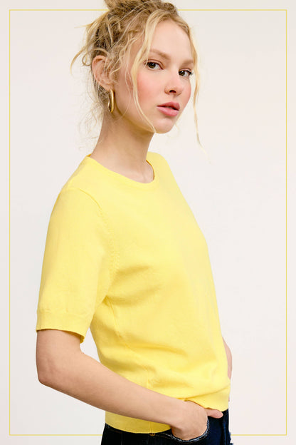 Soft Short Puffy Sleeve Knit Top