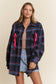 Ruched Pocket Plaid Button-Down Shirt with Ribbon Detail