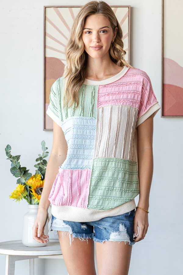 Textured Color Block Patchwork Top