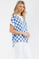 Checkerboard Split V-Neck Casual Top