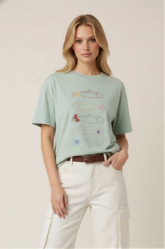 Bowtie Fish Line Art Graphic Tee
