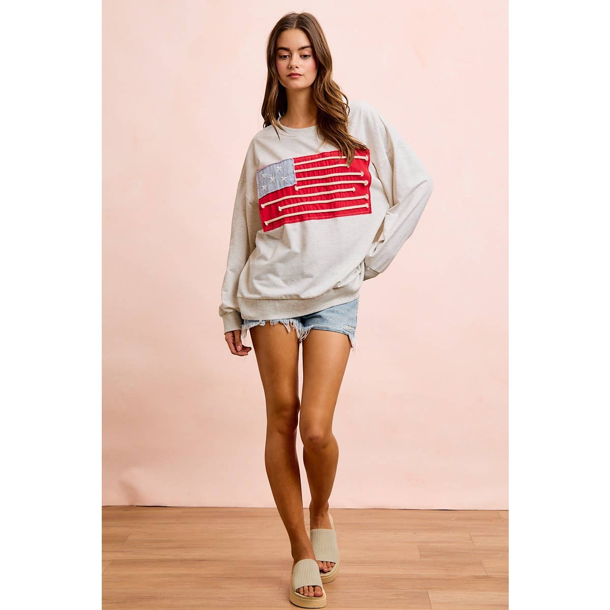 American Flag Patch Long Sleeve Top