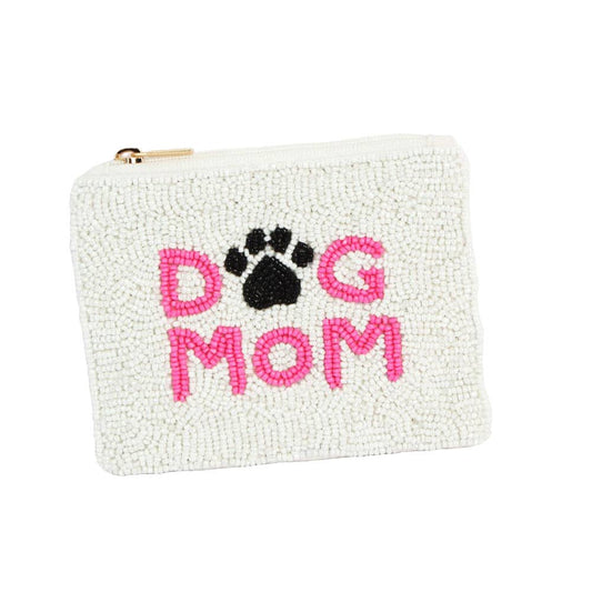 Dog Mom Paw Seed Beaded Mini Pouch Bag