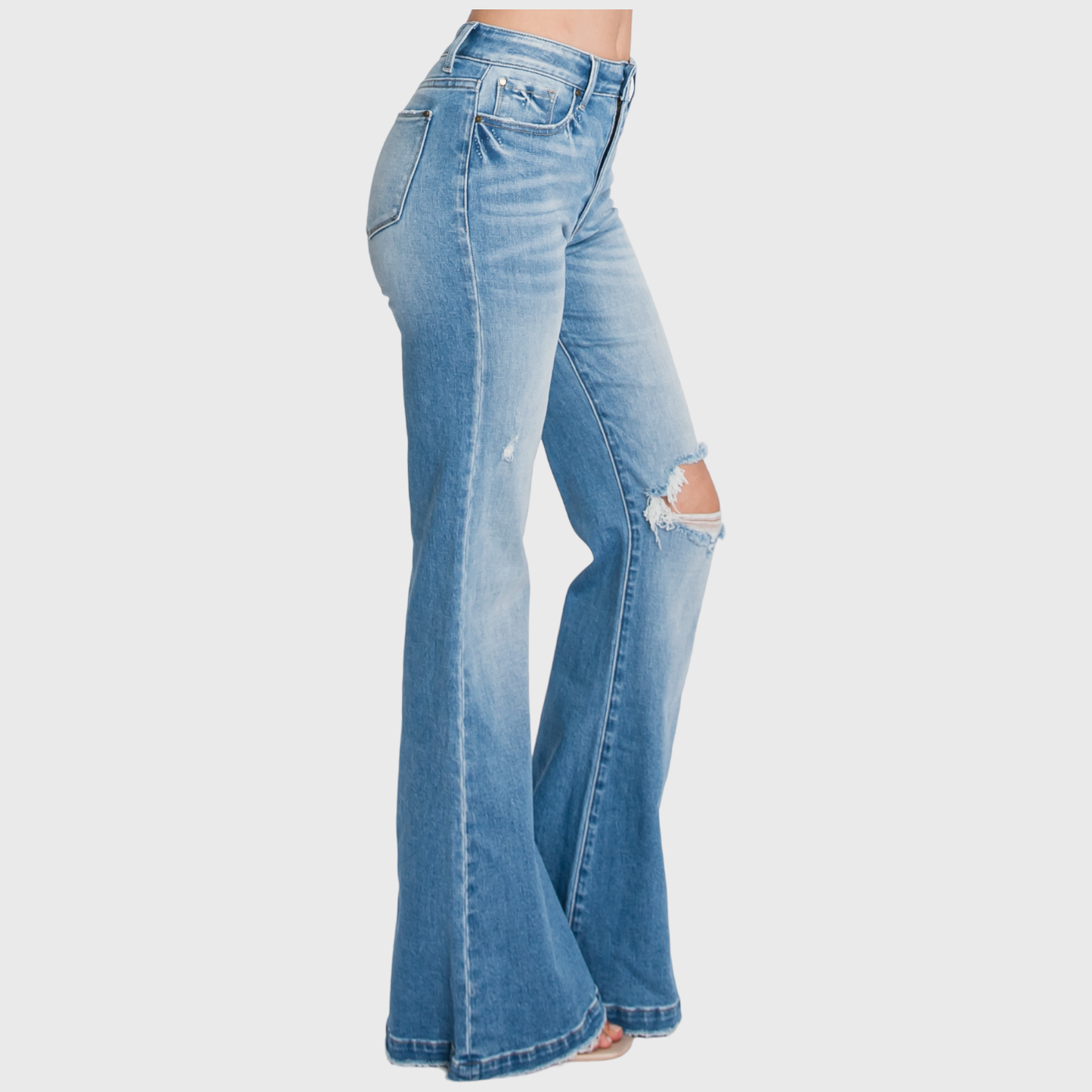 Long Distressed Super High Rise Flare Jean