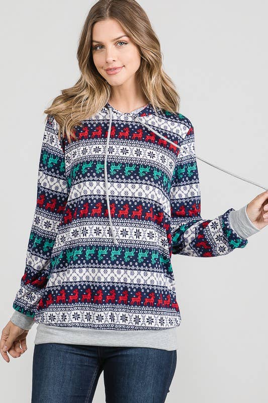 Christmas Reindeer Print Hoodie 🦌🎄