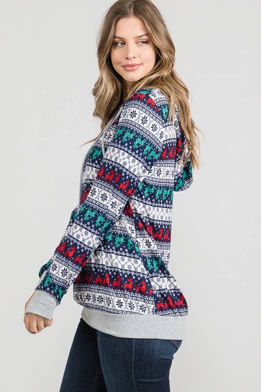 Christmas Reindeer Print Hoodie 🦌🎄
