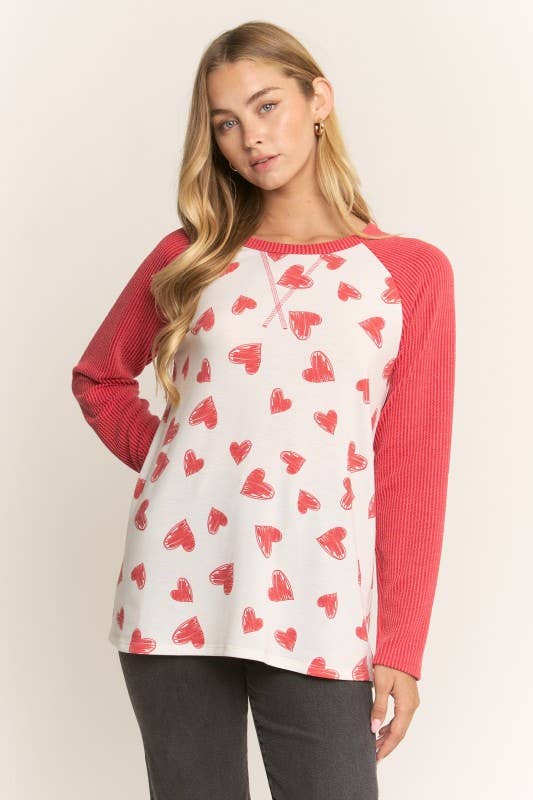 Valentine Scribble Heart Contrast Top