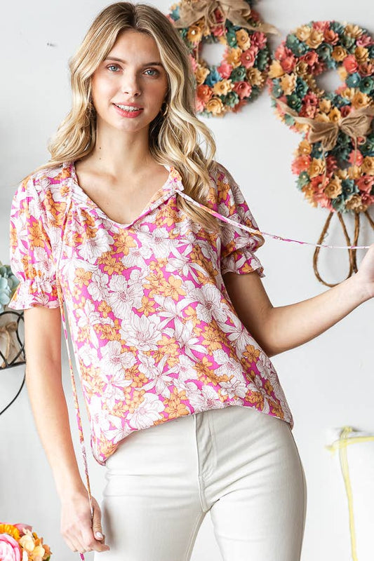 Floral Ruffle Neck Top