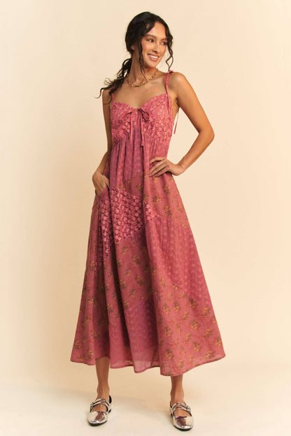 Floral Lace Fabric Patchwork Maxi Dress