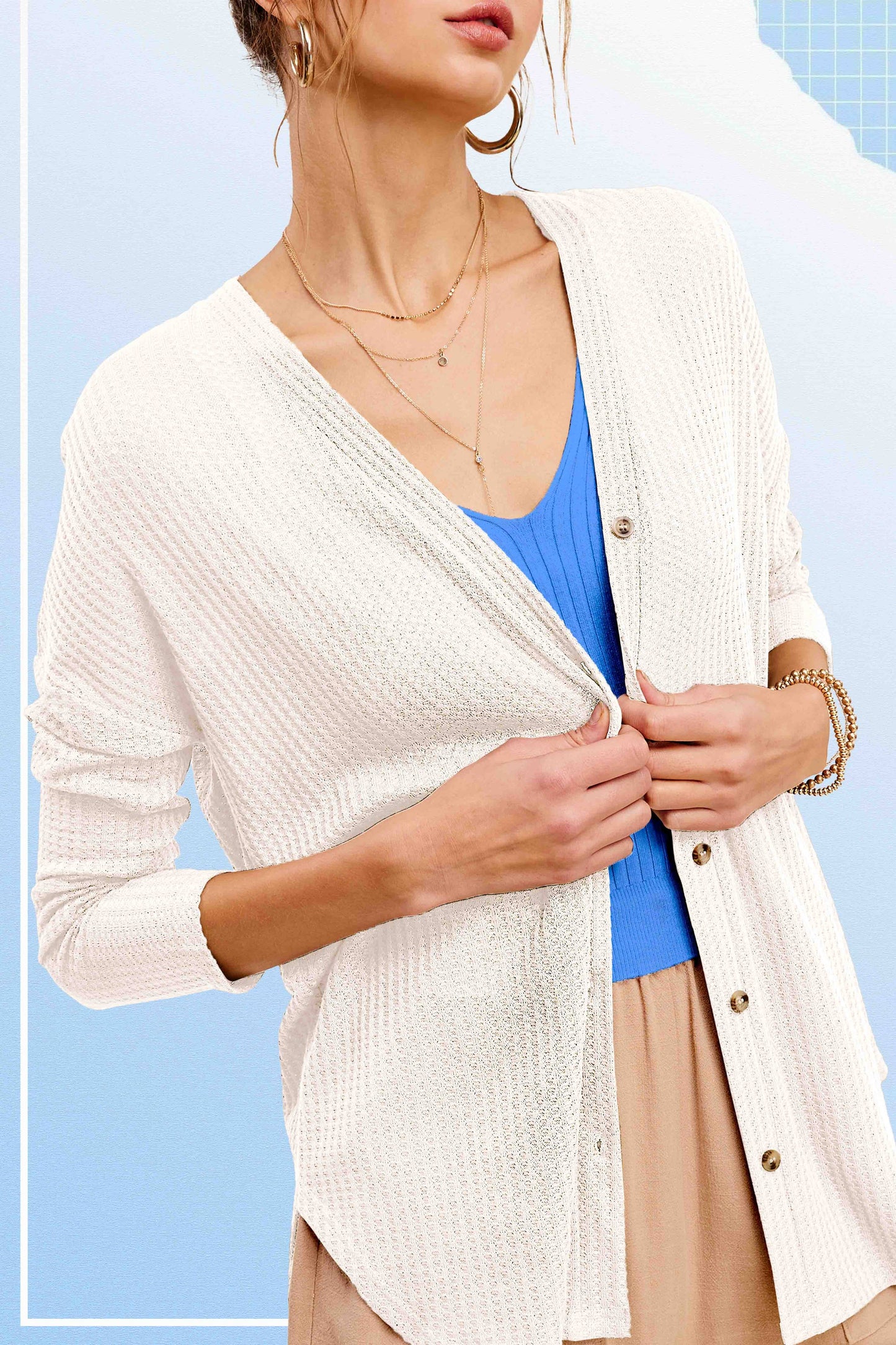 Soft Waffle Knit Button Down Cardigan