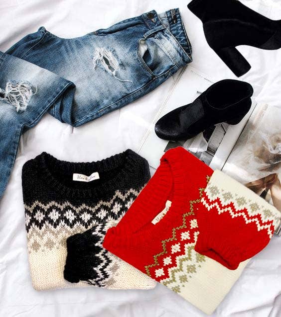 Red & White Fair Isle Cozy Knitted Sweater