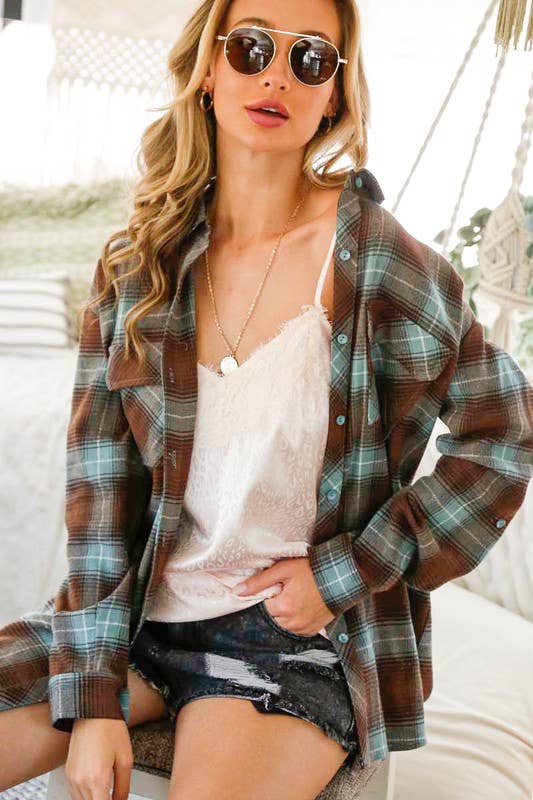 Blue & Brown Plaid Collared Button Front Shirt 💙🤎