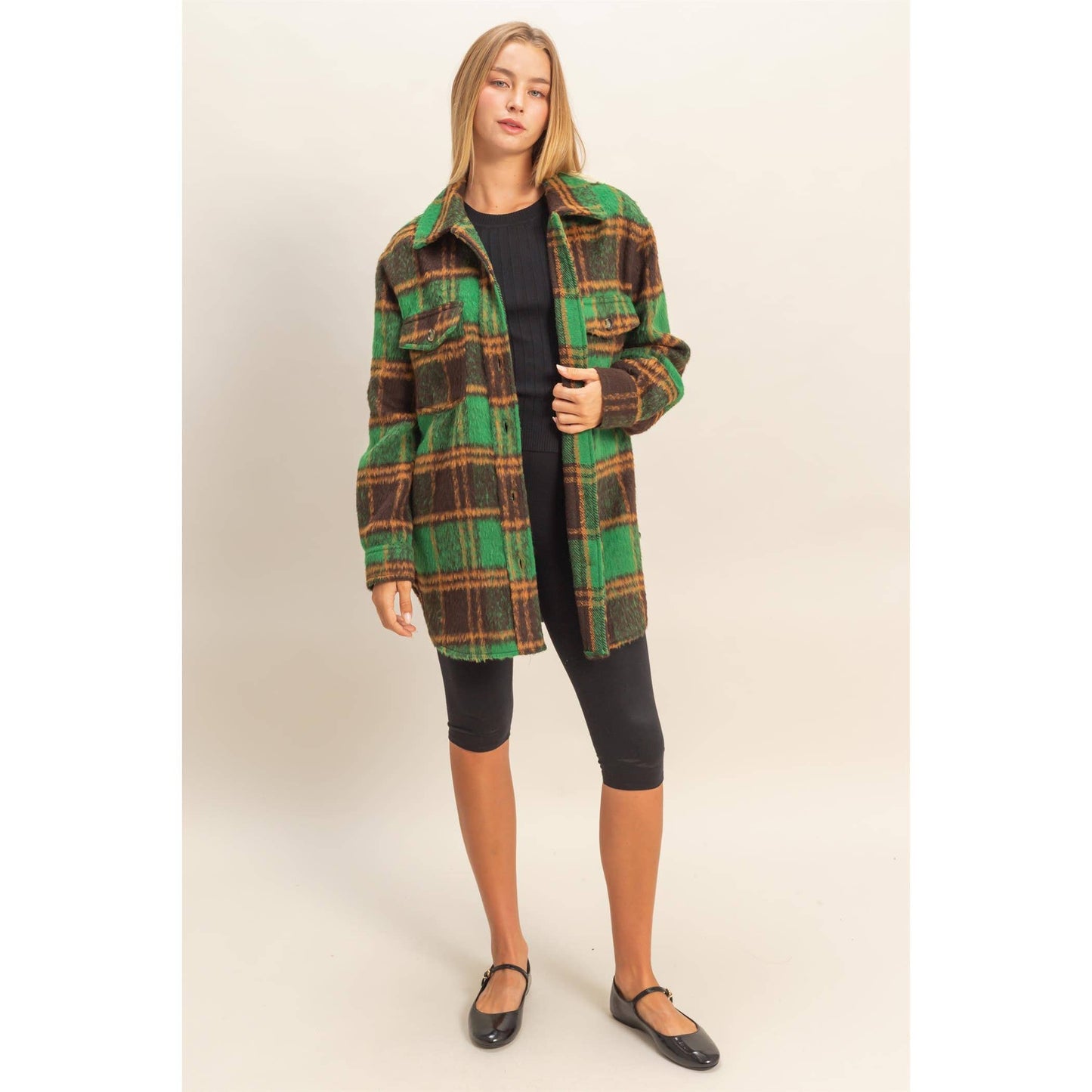 Fuzzy Mohair-Look Plaid Shacket
