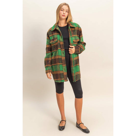 Fuzzy Mohair-Look Plaid Shacket