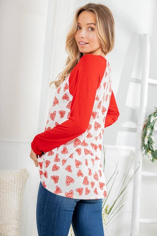 Valentine Scribble Heart Contrast Top