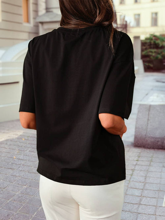 Contrast Crochet Floral Graphic Drop Shoulder Loose Casual Tee