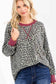 Rib Animal Print Drop Shoulder V-Seam Top
