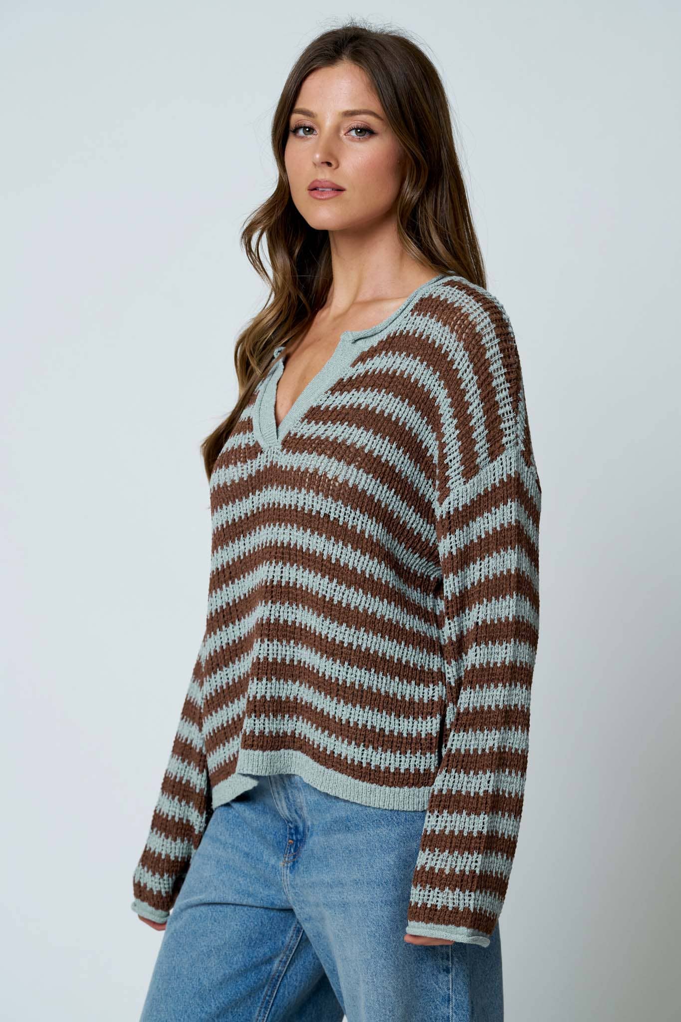 Blue Ridge Stripe Sheer Knit Sweater
