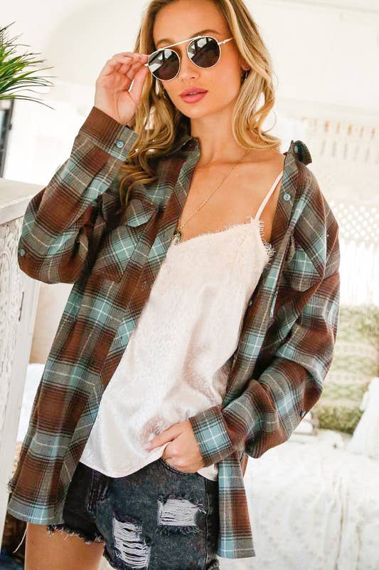 Blue & Brown Plaid Collared Button Front Shirt 💙🤎