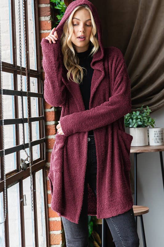 LONG SLEEVE SOLID COZY KNIT HOODIE CARDIGAN