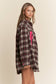 Ruched Pocket Plaid Button-Down Shirt with Ribbon Detail
