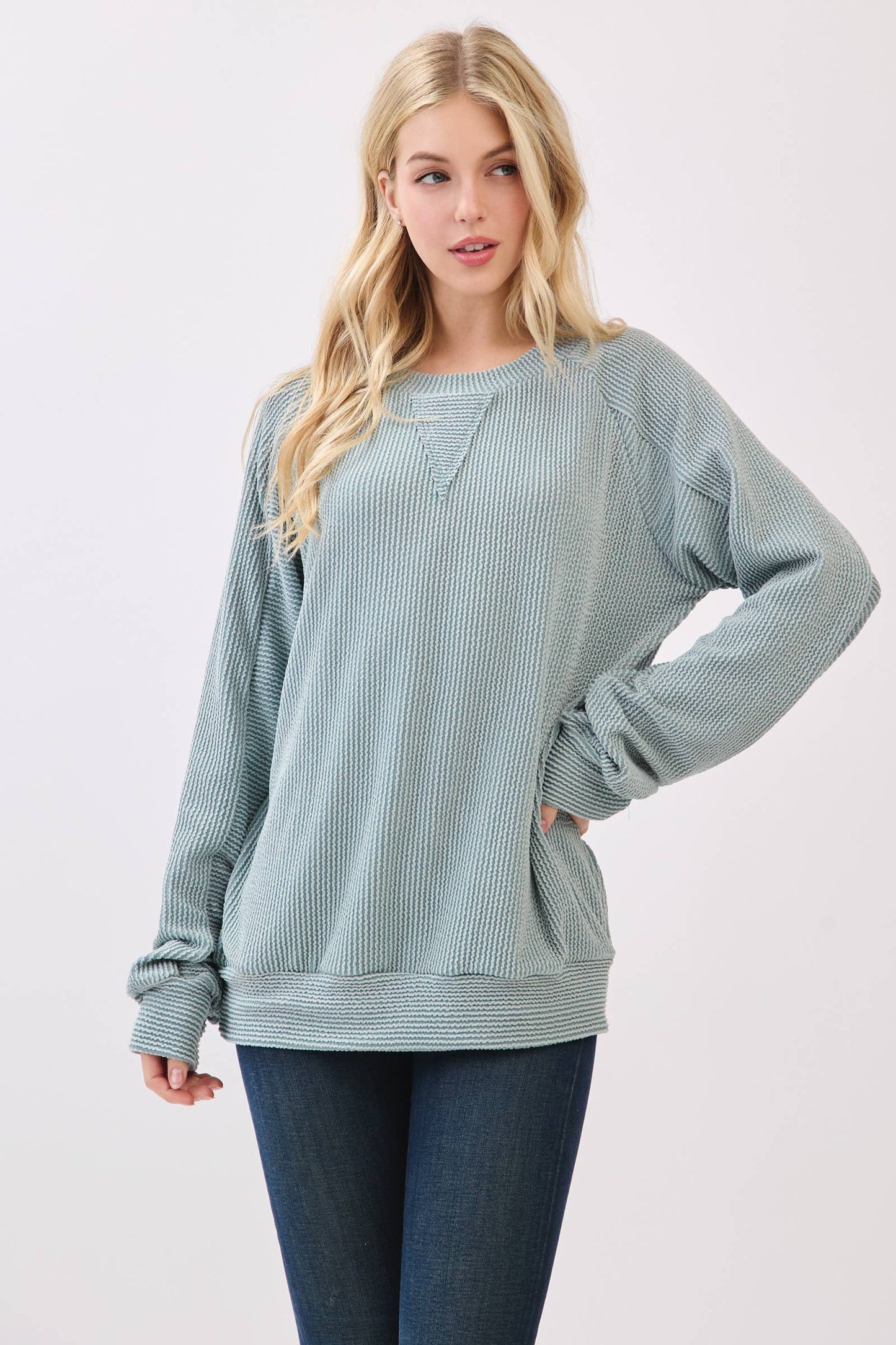 Ribbed Knit Pullover Sweatshirt
