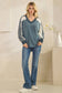 Vintage Teal Knit Top with Lace Sleeve Detail