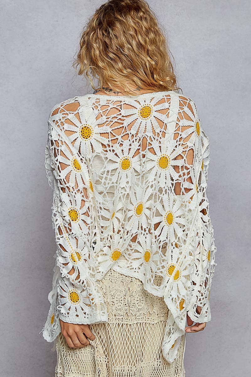 Daisy Crochet V-Neck Tie-Front Cardigan