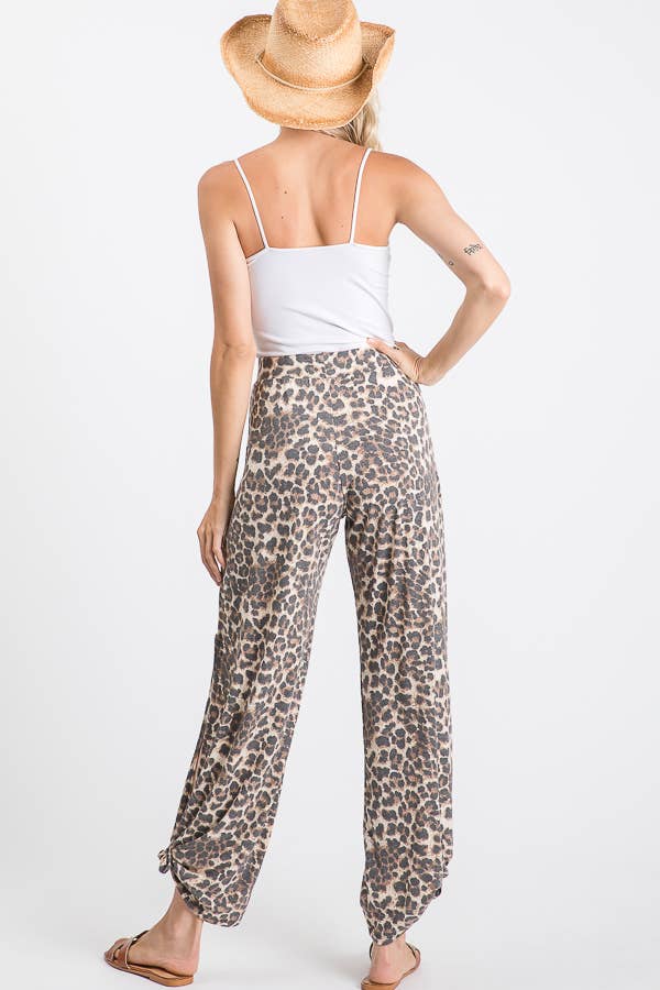Leopard Print Split Side Pants