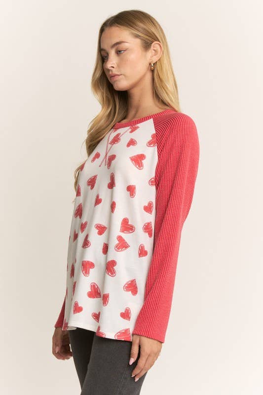 Valentine Scribble Heart Contrast Top
