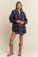 Ruched Pocket Plaid Button-Down Shirt with Ribbon Detail