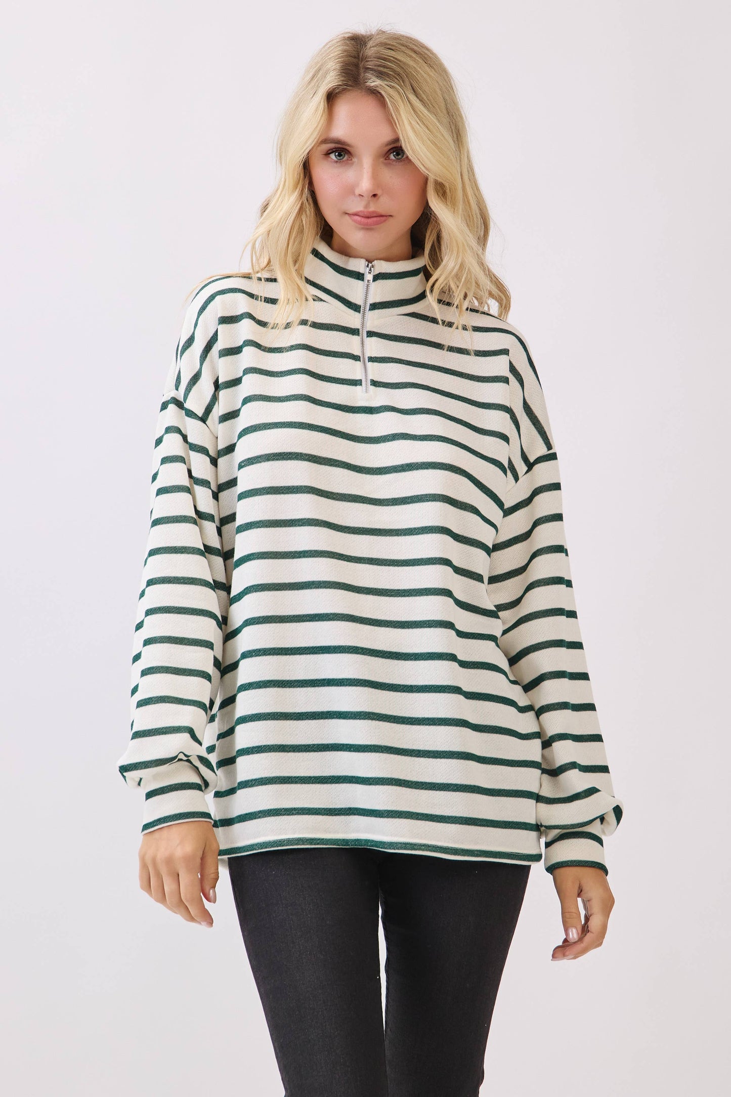 Striped Half-Zip Knit Pullover