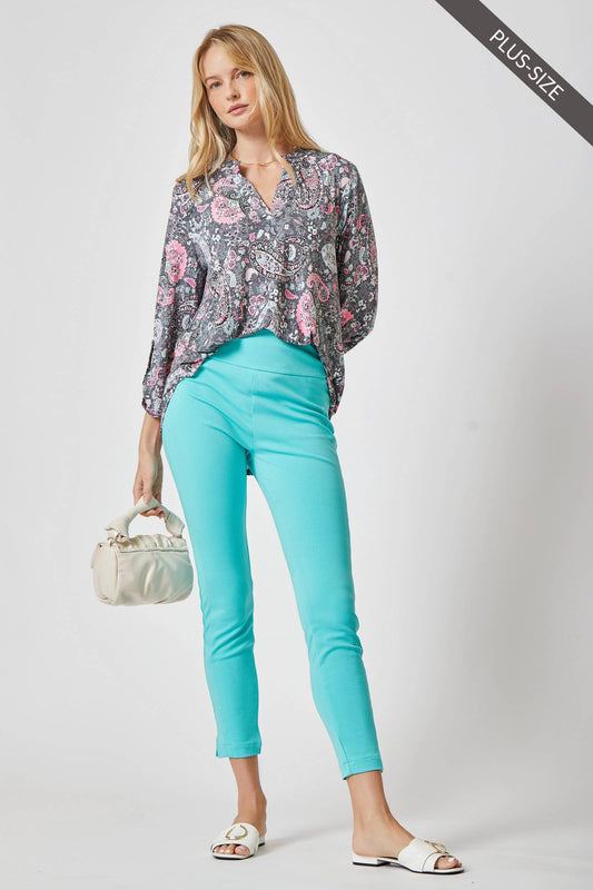 Curvy 3/4 Sleeve Paisley Wrinkle-Free Blouse