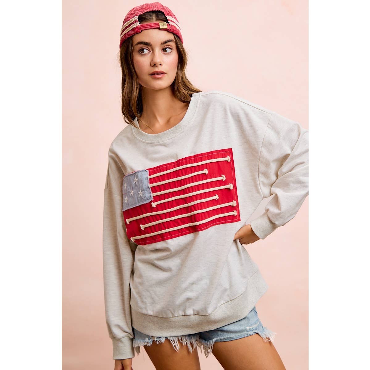 American Flag Patch Long Sleeve Top