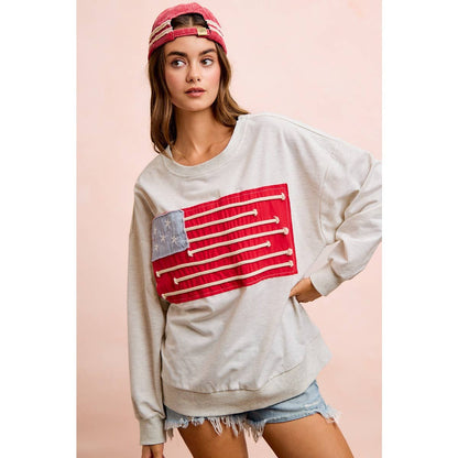 American Flag Patch Long Sleeve Top