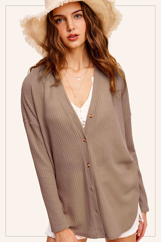 Soft Waffle Knit Button Down Cardigan