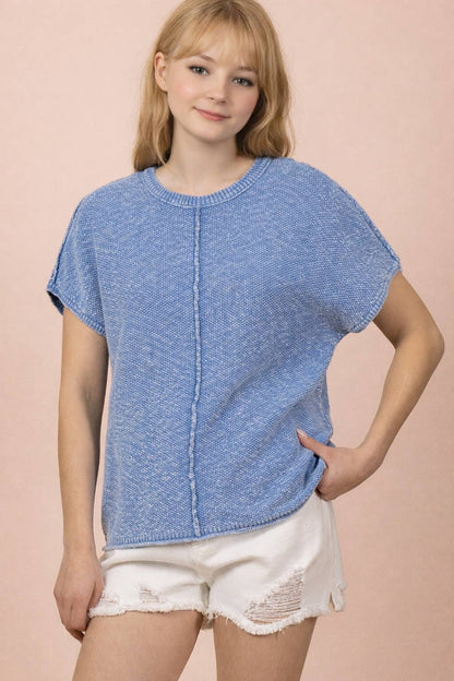 Sky Blue Mineral Washed Knit Top