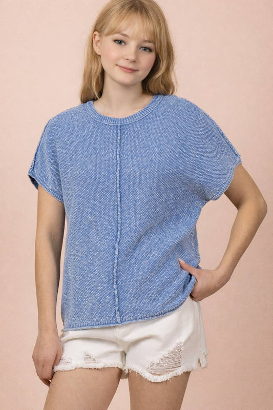 Sky Blue Mineral Washed Knit Top