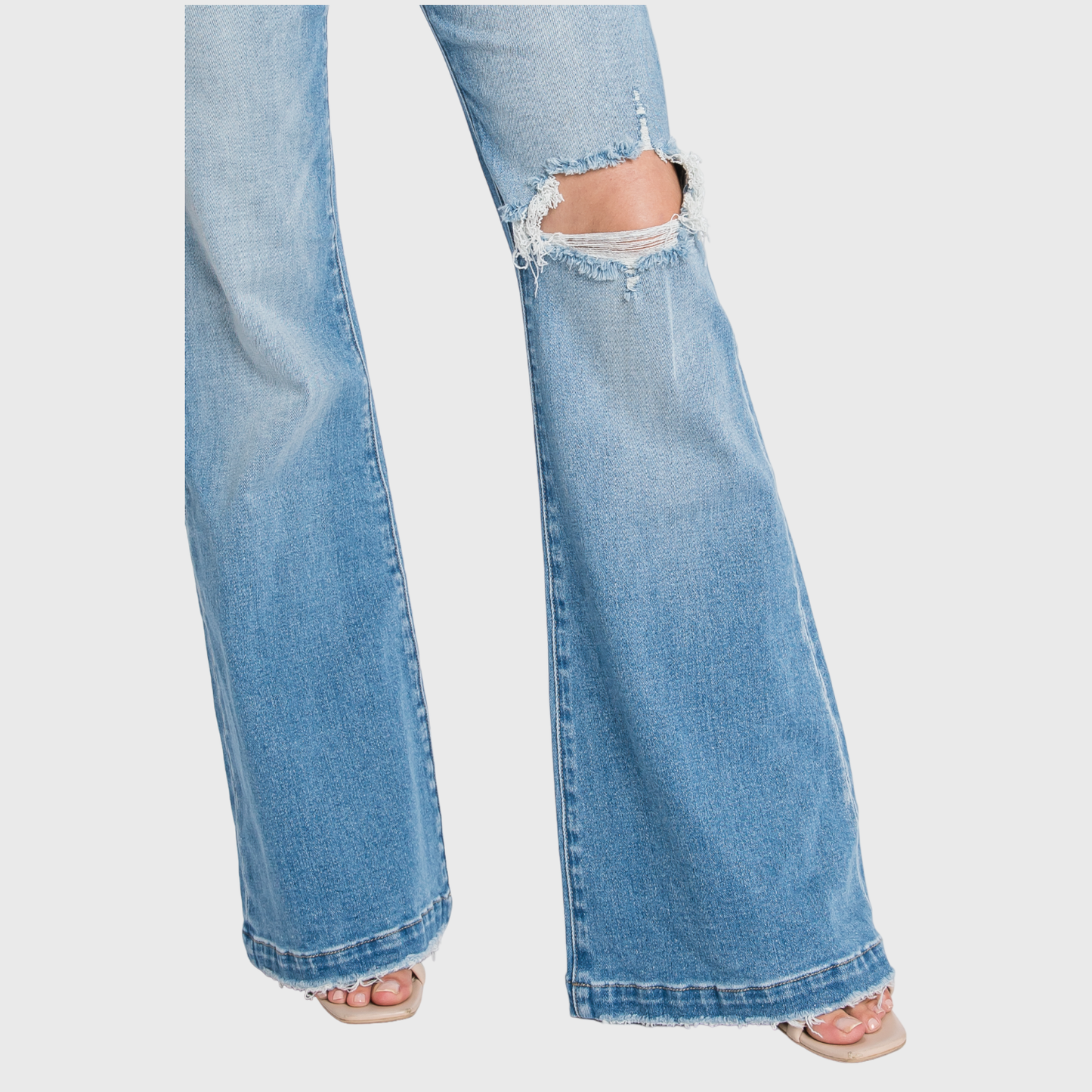 Long Distressed Super High Rise Flare Jean