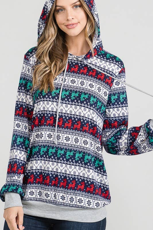 Christmas Reindeer Print Hoodie 🦌🎄