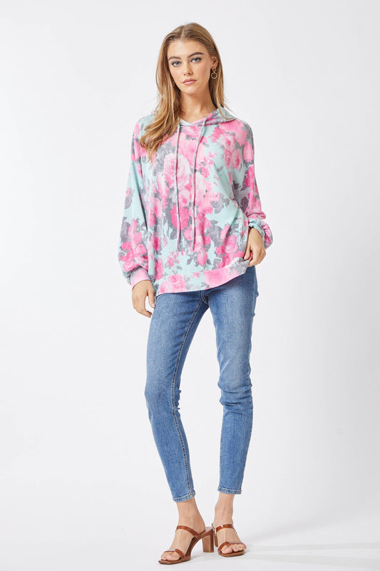 Mint & Pink Floral Hoodie